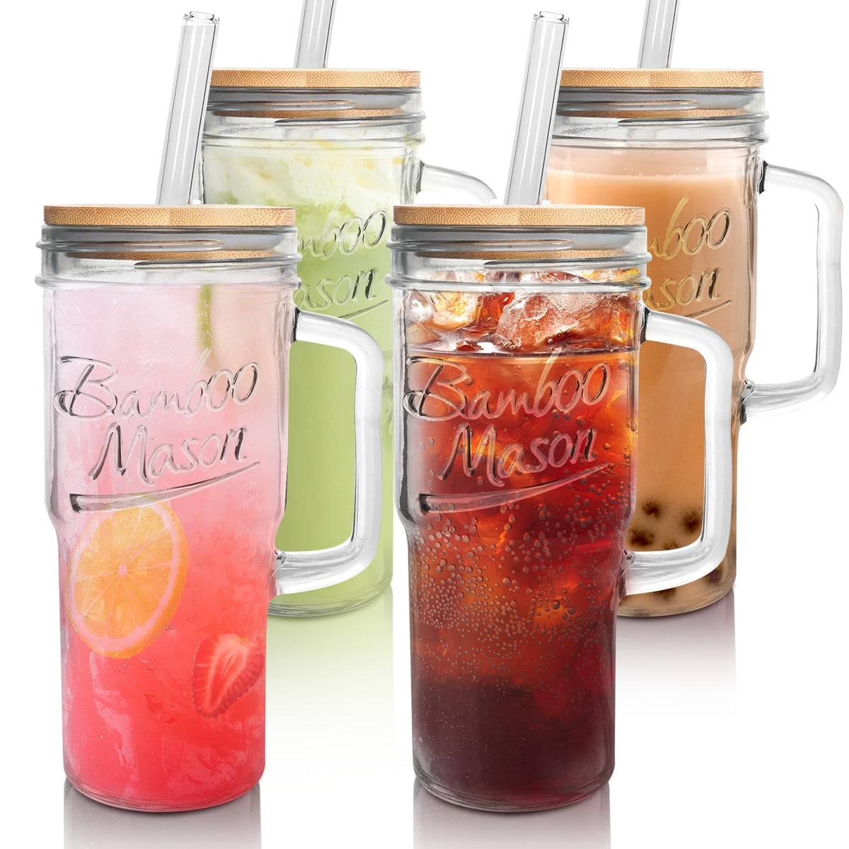 ANOTION 24oz mason jar tumbler with handle ideal for daily beverages.