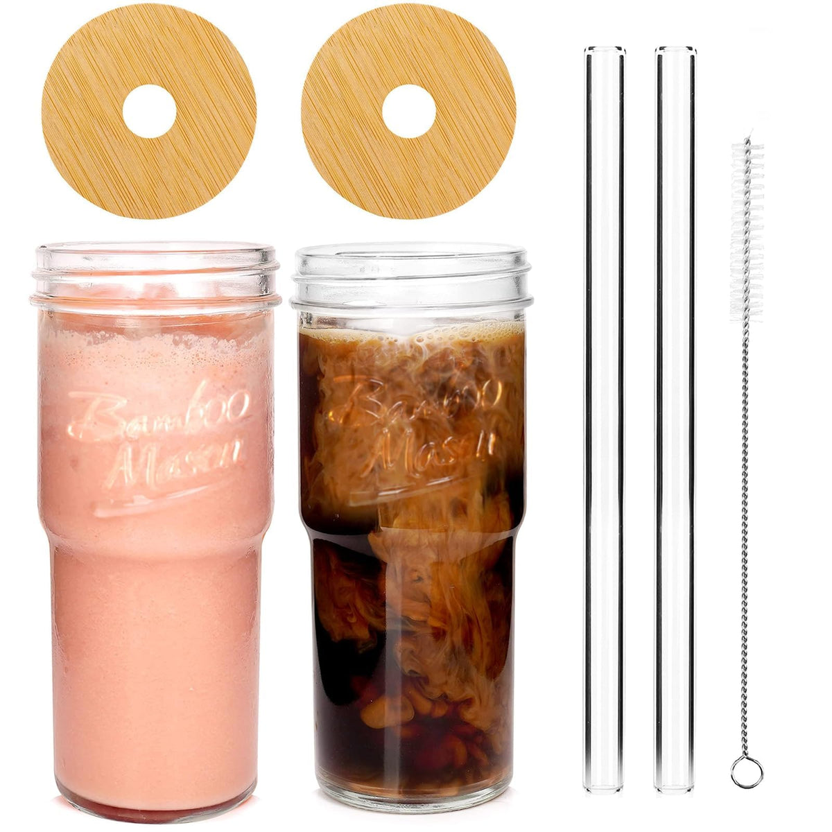 ANOTION 24oz mason jar with lids for travel and on-the-go drinks