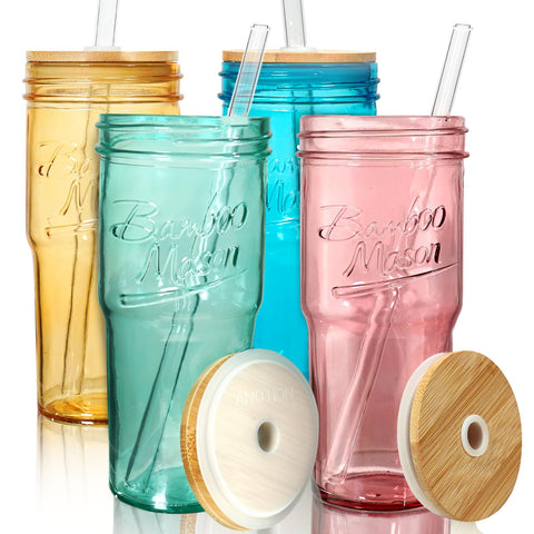 ANOTION colored mason jars with lids and straws, 24oz, vibrant drinkware for on-the-go.