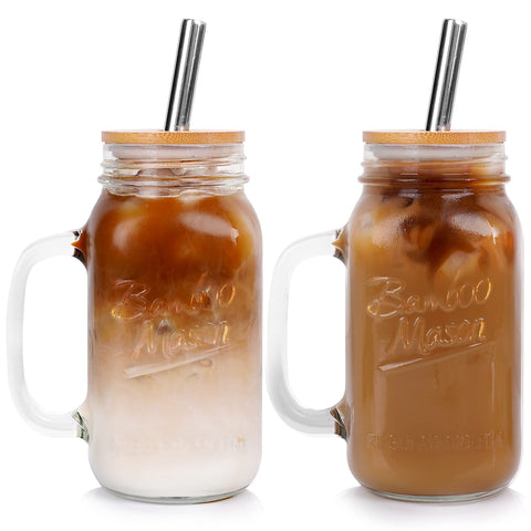 ANOTION mason jar 24oz with lid and straw for spill-free sipping.
