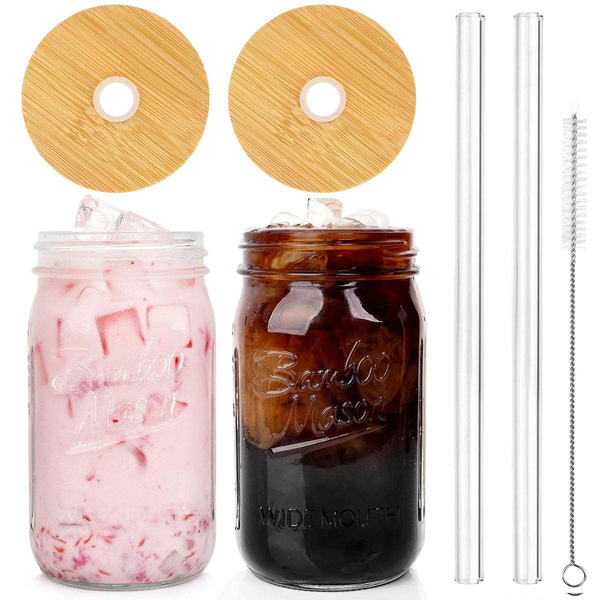 ANOTION mason jar with wide mouth and lid, spill-resistant for on-the-go hydration
