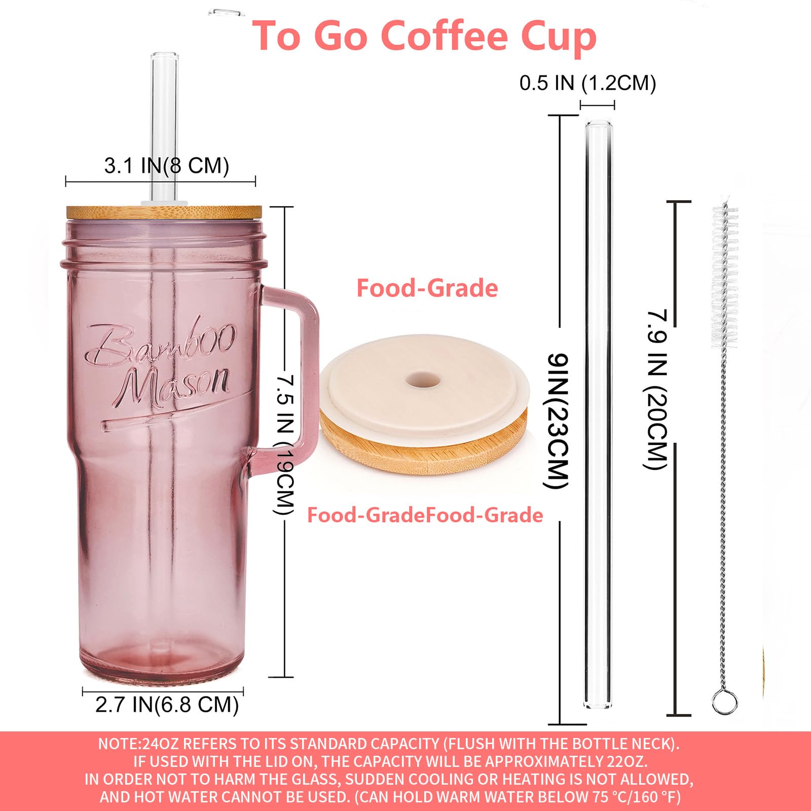 ANOTION mason jar with lids and straws—4-pack for on-the-go drinks.