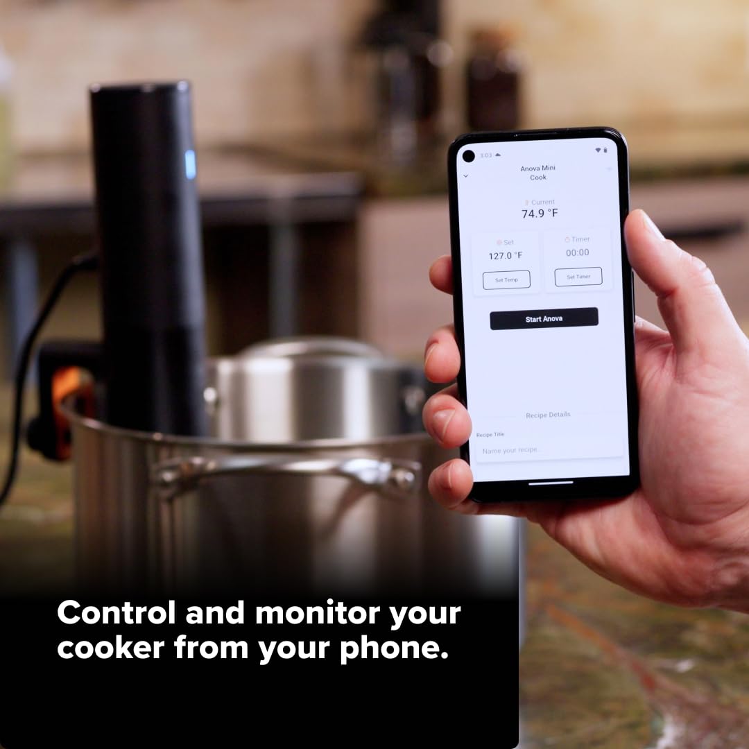 Bluetooth icon on Anova Culinary Sous Vide Mini highlighting wireless control
