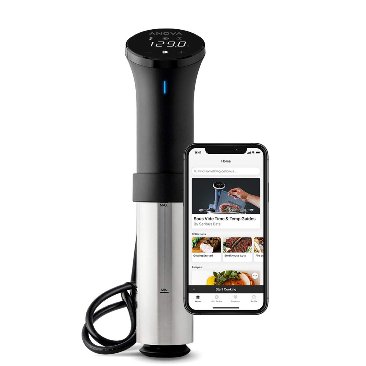 Anova Culinary Sous Vide 2.0 WiFi attached to pot for precise hands-free cooking