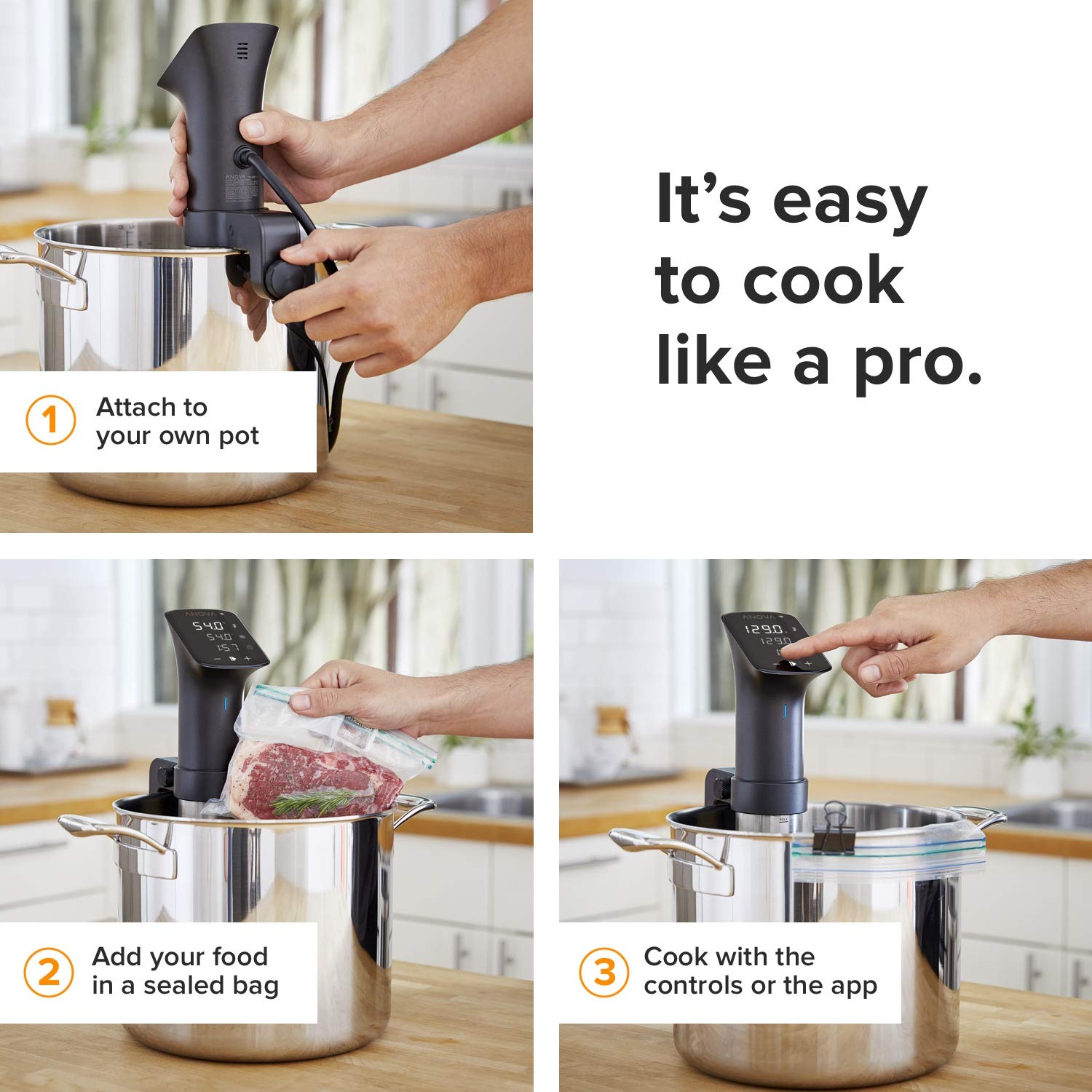 Anova Culinary Sous Vide Pro WiFi connectivity lets you monitor cooking from mobile.