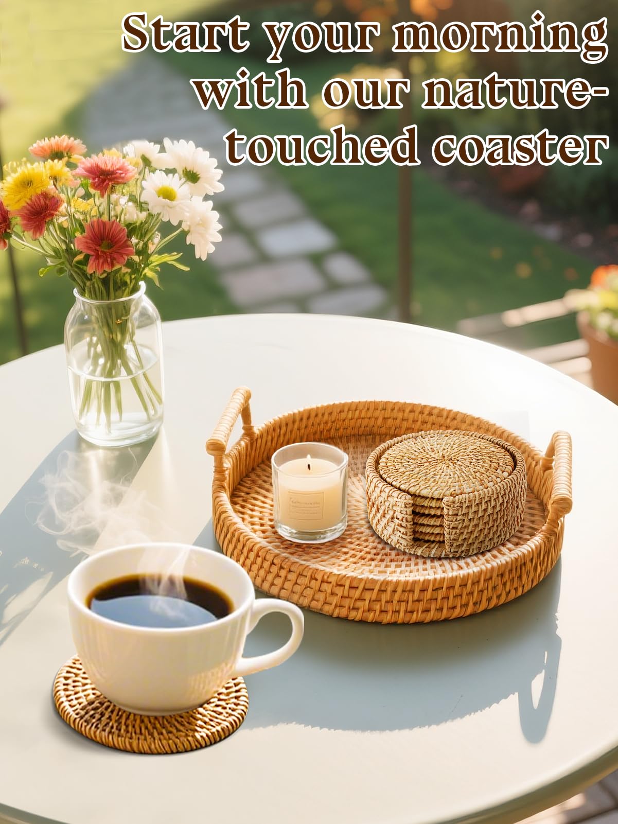 ANPHSIN coaster holder and stand displayed for easy storage and style.