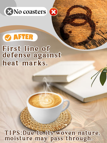 ANPHSIN heat-resistant coasters protect desks for hot drinks.