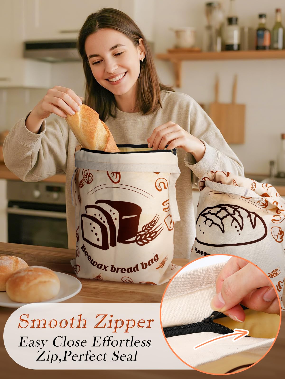 ANPHSIN two-pack bread bags organize cooled loaves with secure storage.