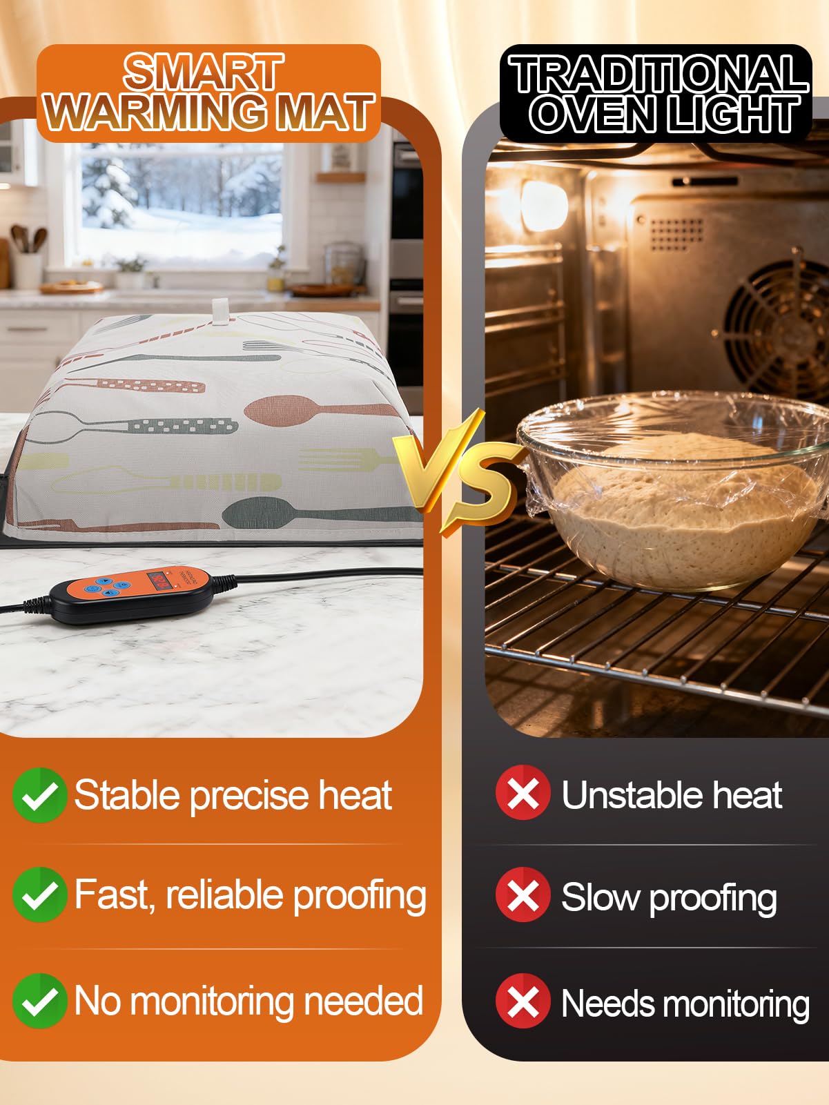 ANPHSIN warming mat under a bowl highlights even heat during proofing sessions.
