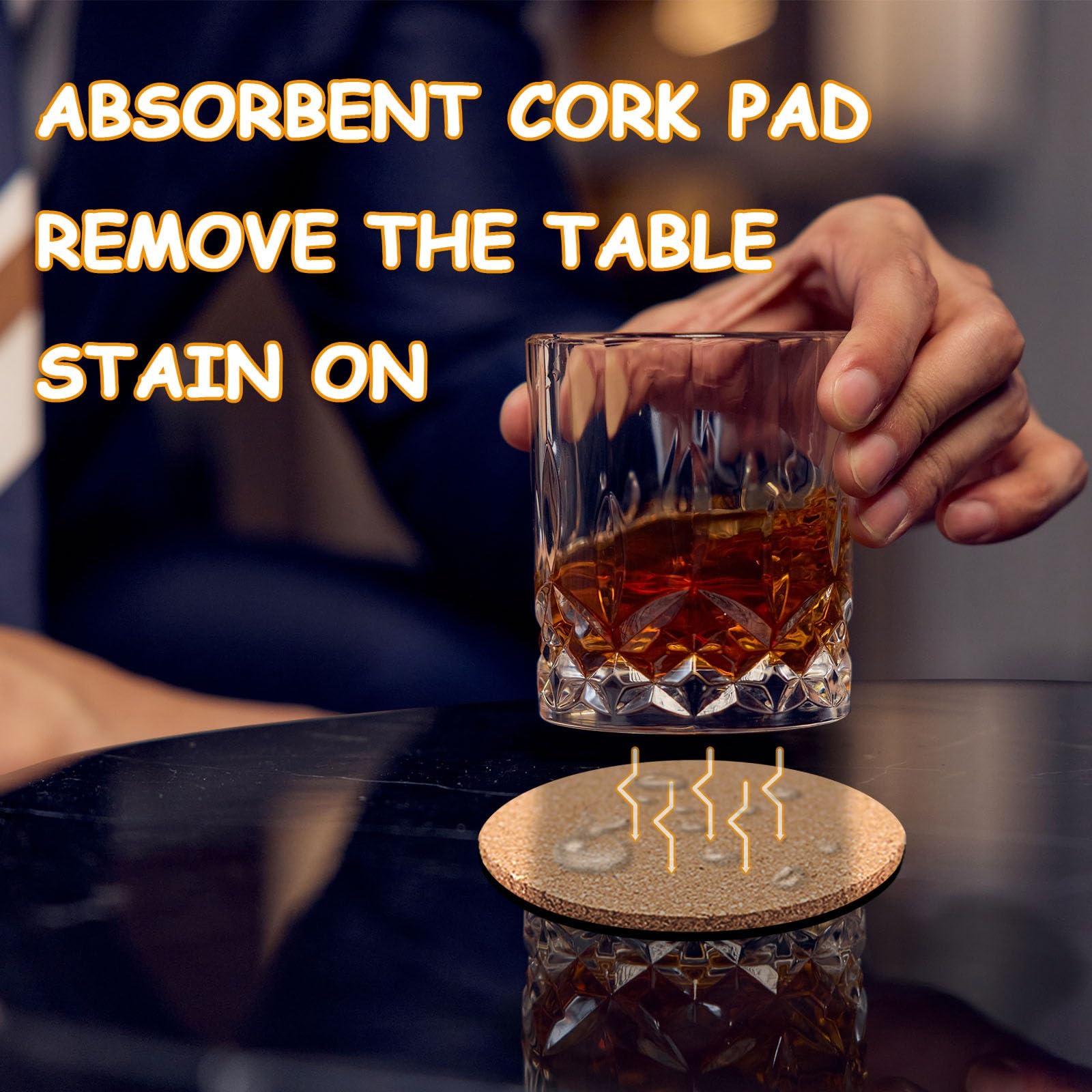 Anpuimult cork coaster used with cups to show non-slip stability