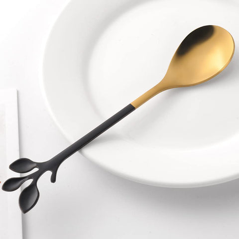AnSaw leaf spoon shown as a versatile demitasse stirrer for cocktails and desserts