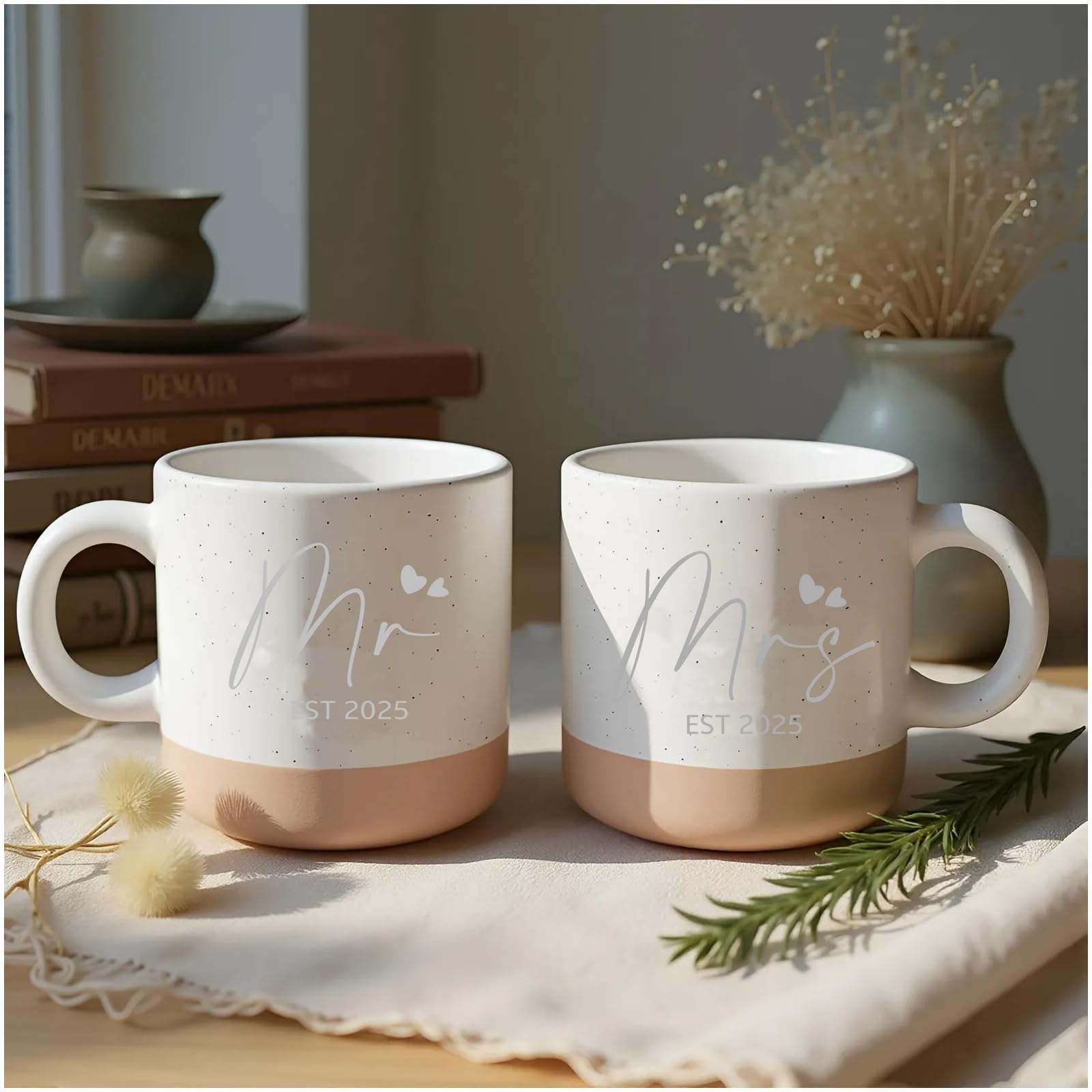 Anforsun Mr and Mrs coffee mugs 15oz in a stylish wedding gift set for newlyweds.