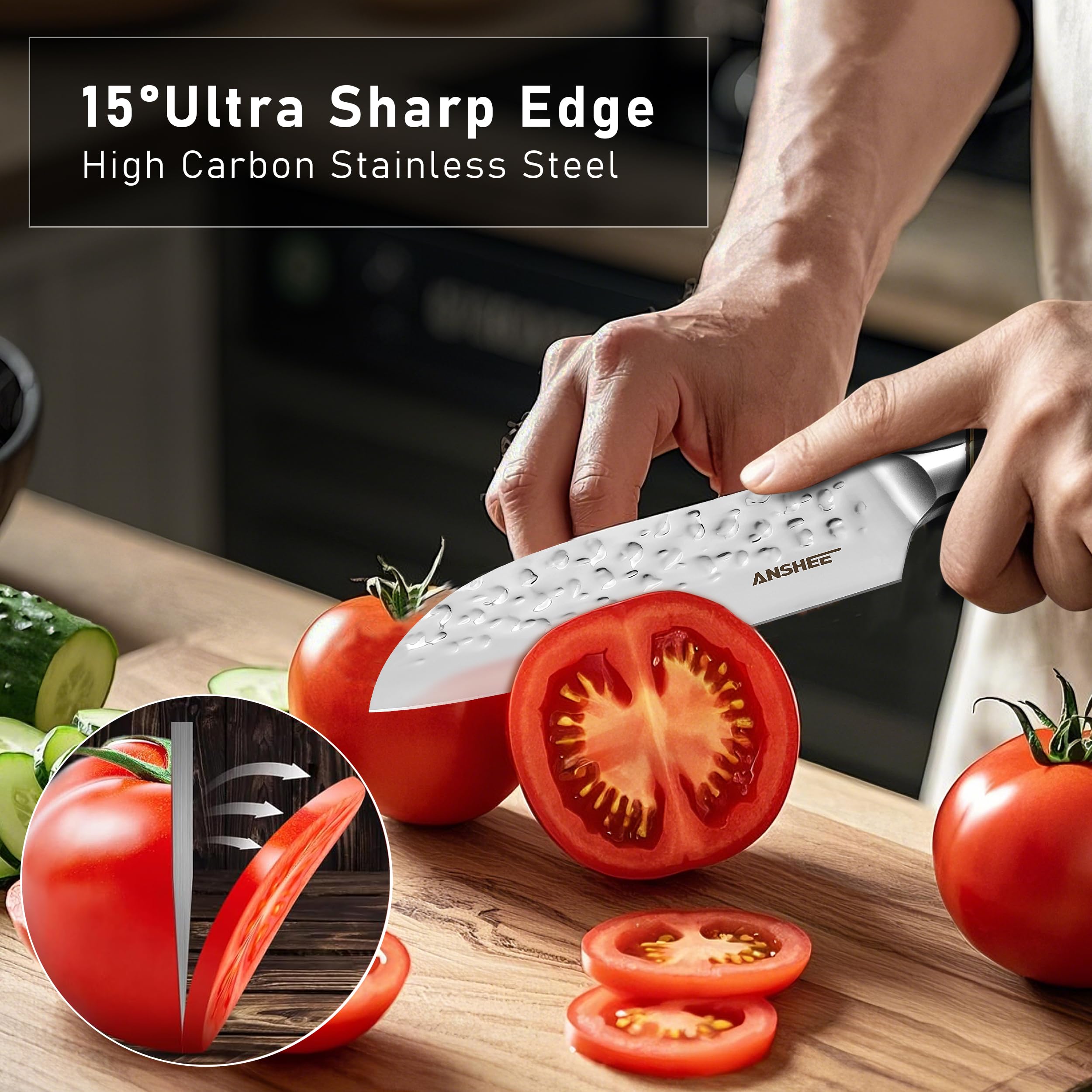 Anshee knife anti-stick dimpled blade glides through sticky foods
