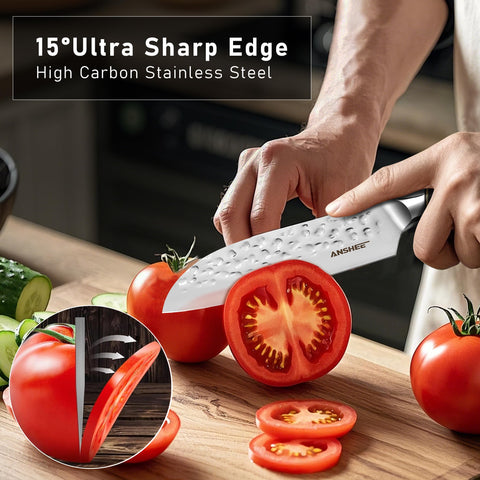 Anshee knife anti-stick dimpled blade glides through sticky foods