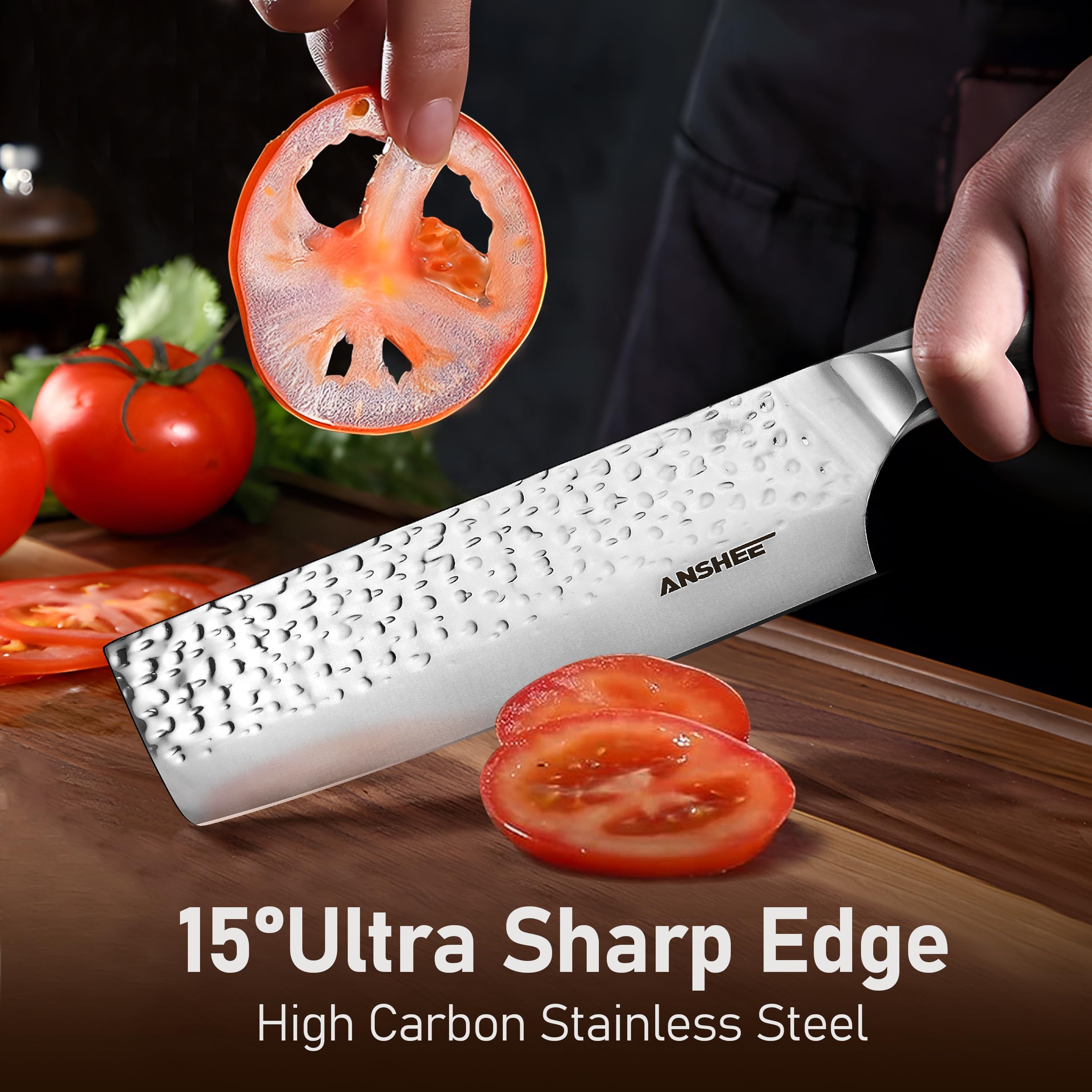 Anshee hammered blade anti-stick performance for sushi and fish prep