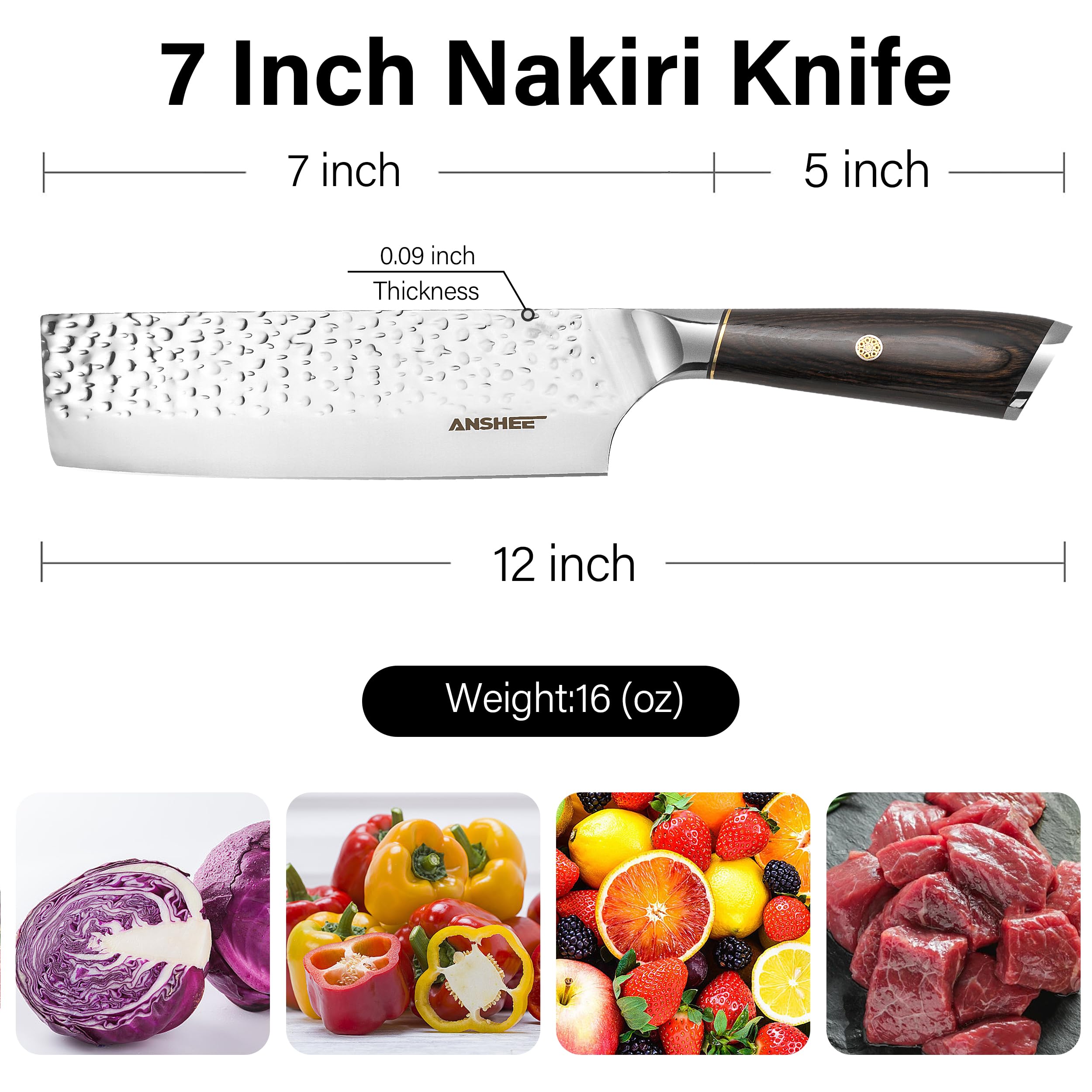 Anshee high-carbon stainless steel blade stays sharp for meat and veg