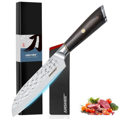 Anshee Santoku 5-inch knife with hammered texture for smooth slicing