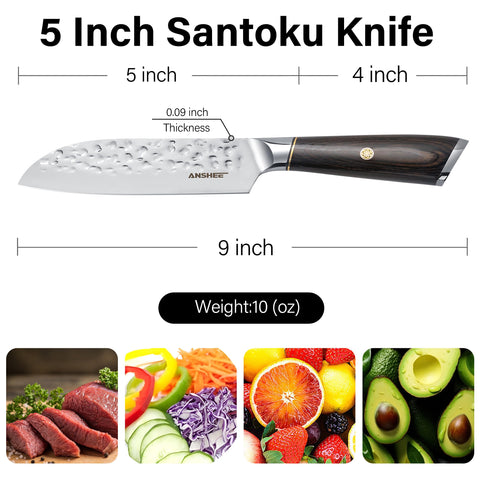 Anshee Santoku knife ergonomic pakkawood handle reduces fatigue