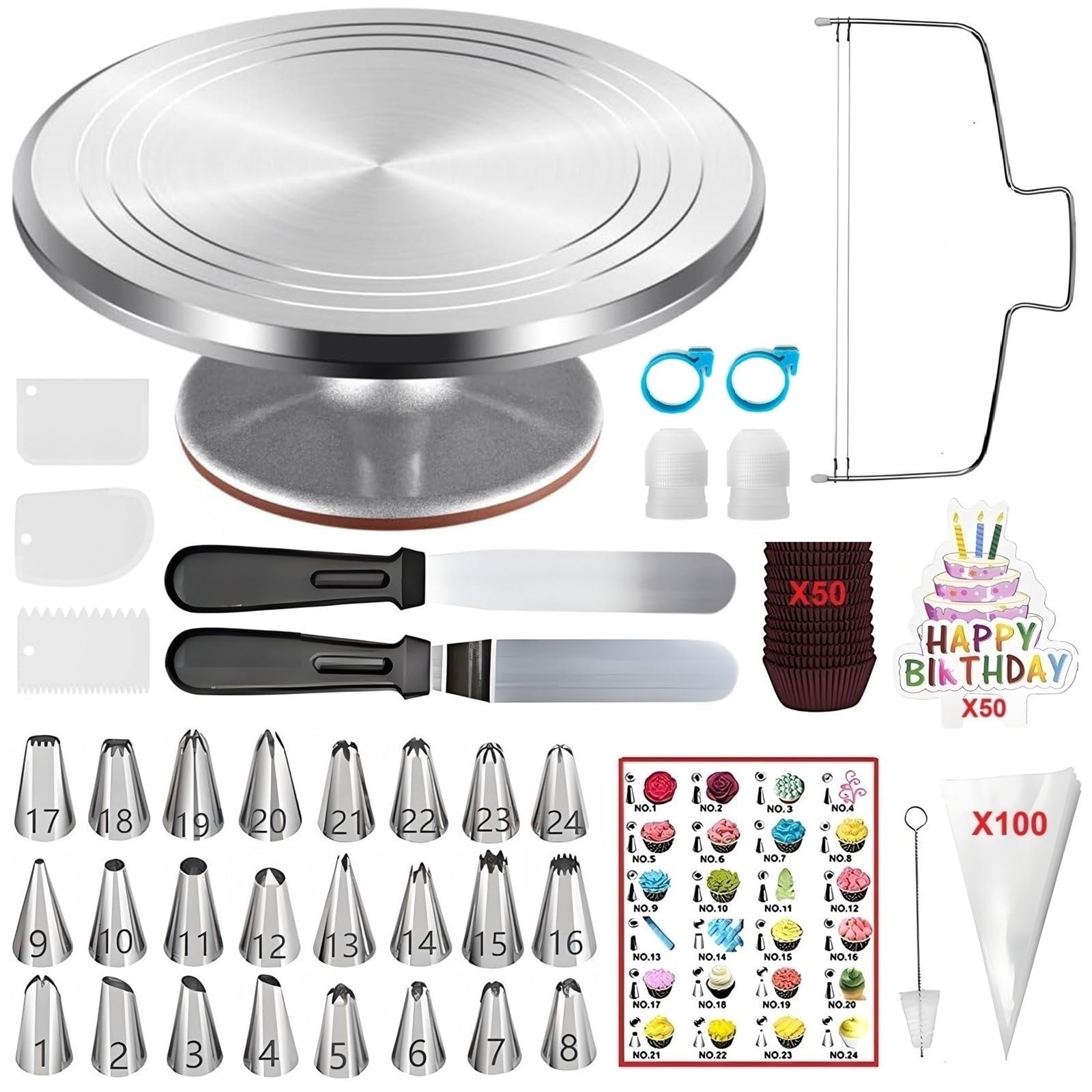 ANSLYQA 237-pcs cake decorating kit with rotating turntable for steady decorating