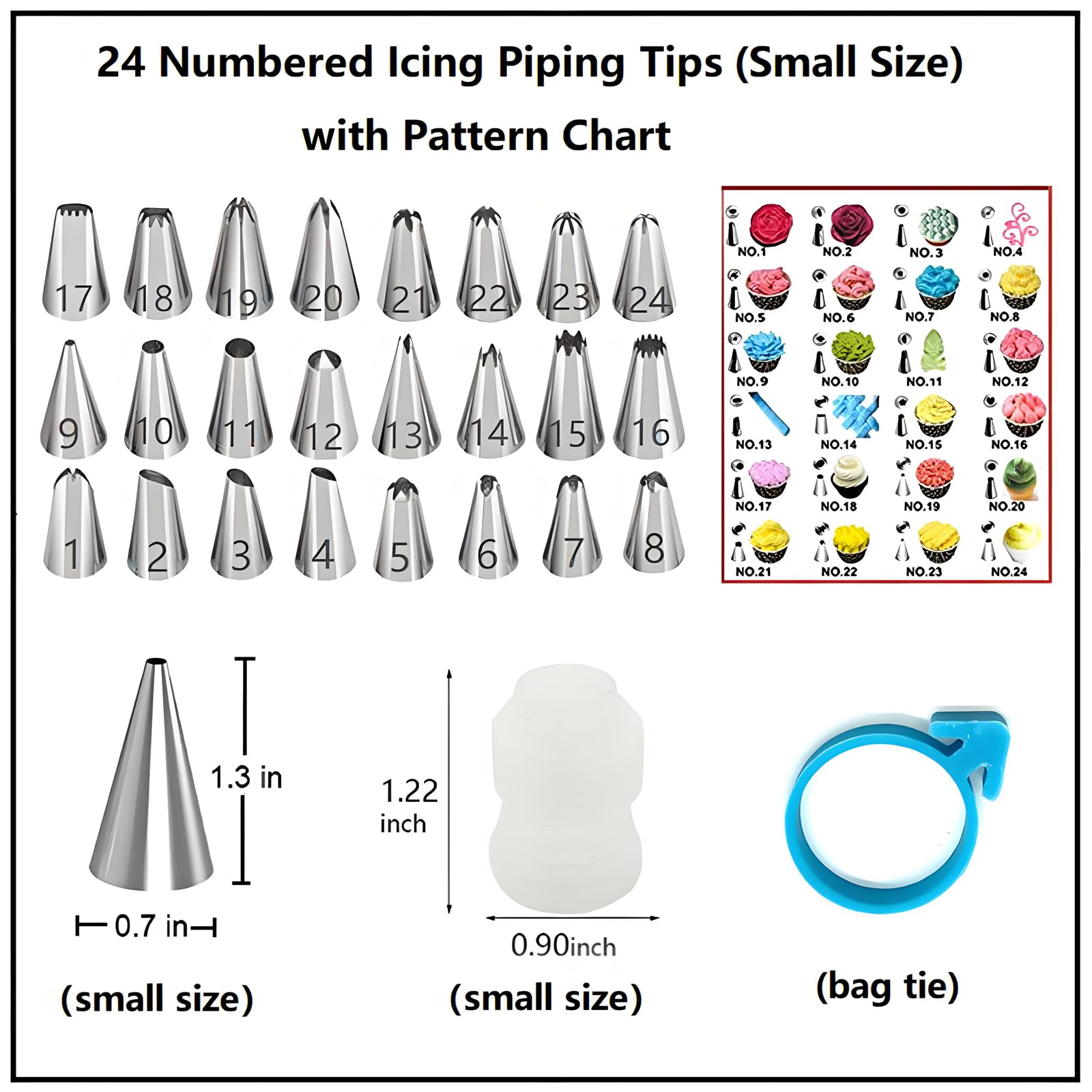 ANSLYQA 24 numbered icing tips with pattern chart for versatile designs