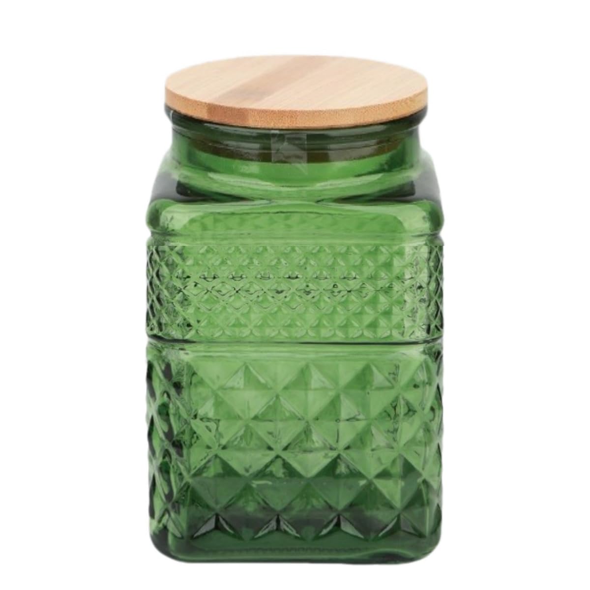 ANSQU 61oz square glass canister with vintage diamond embossing for stylish storage