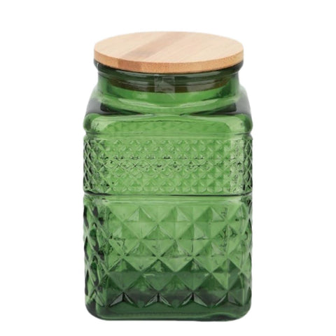 ANSQU 61oz square glass canister with vintage diamond embossing for stylish storage