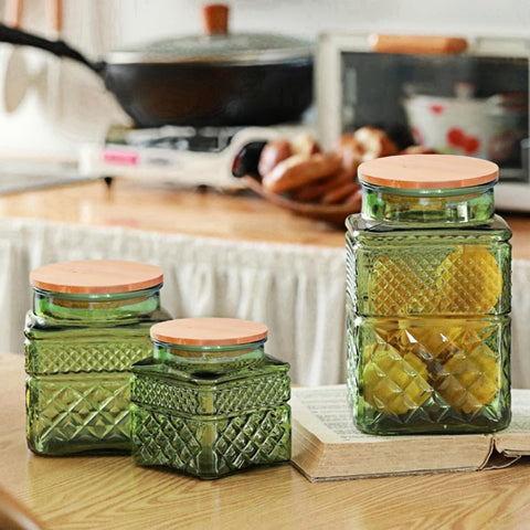 ANSQU airtight glass jar storing tea, coffee, or sugar efficiently