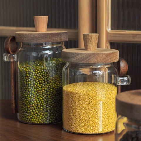 ANSQU glass canisters with spoon simplify baking and meal prep routines.