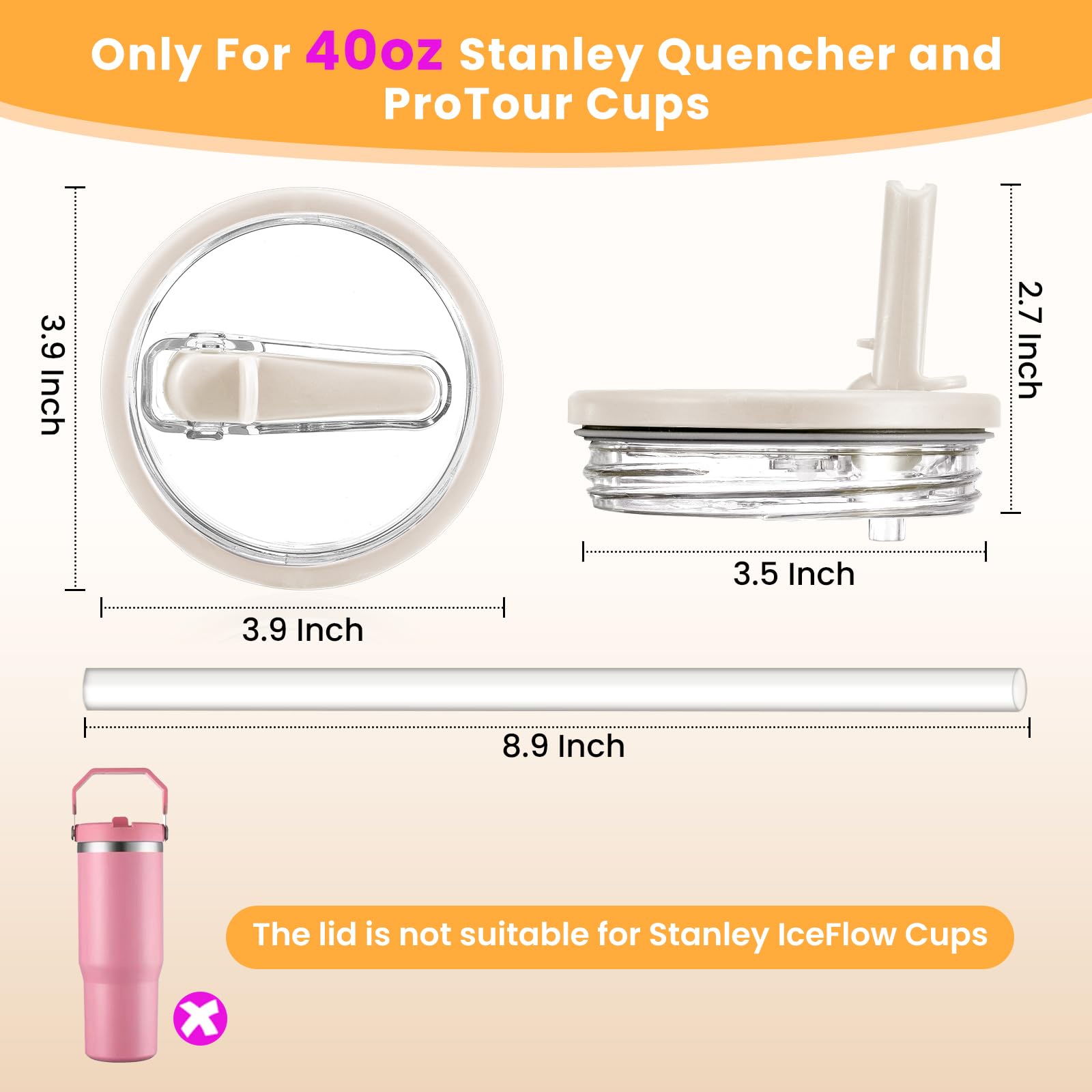 ANTAND beige replacement lid for Stanley ProTour 40oz for easy sipping