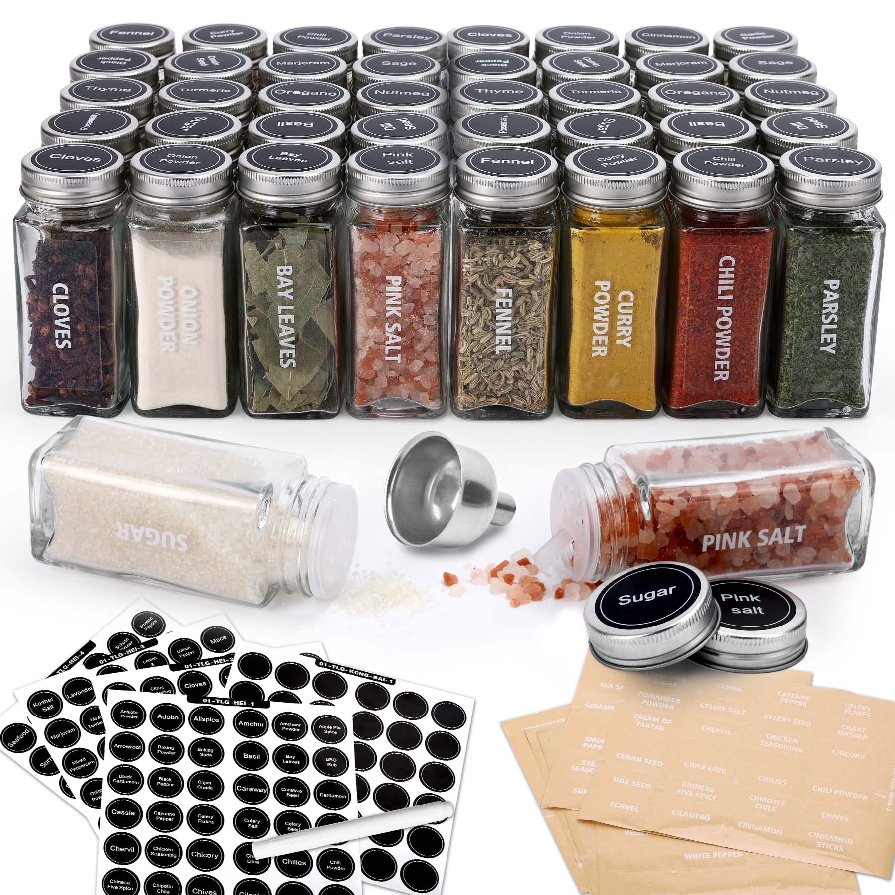 Antimbee spice jars with square design for organized spice racks and easy access.