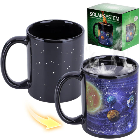 Antner color-changing mug reveals solar system when hot, ideal for science lovers.