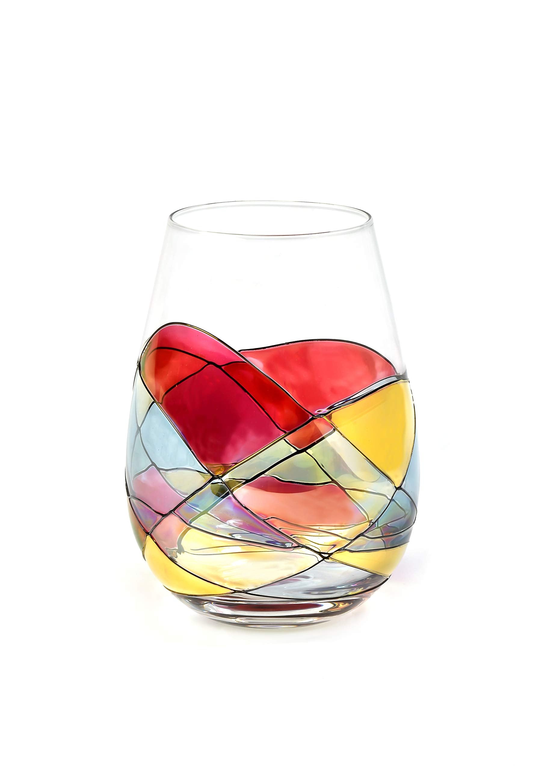 Antoni Barcelona Sagrada stemless wine glass with hand-painted pattern for elegant entertaining