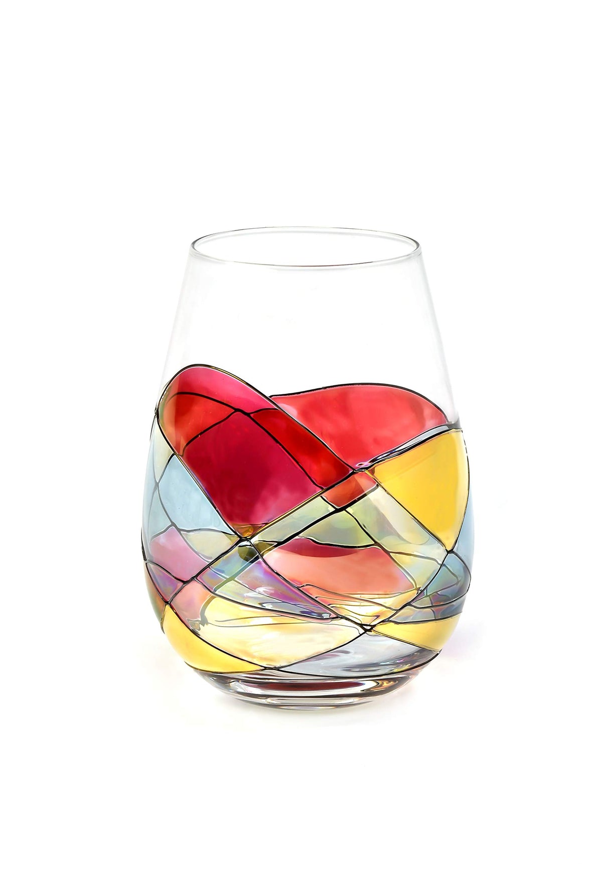 Antoni Barcelona Sagrada stemless wine glass with hand-painted pattern for elegant entertaining