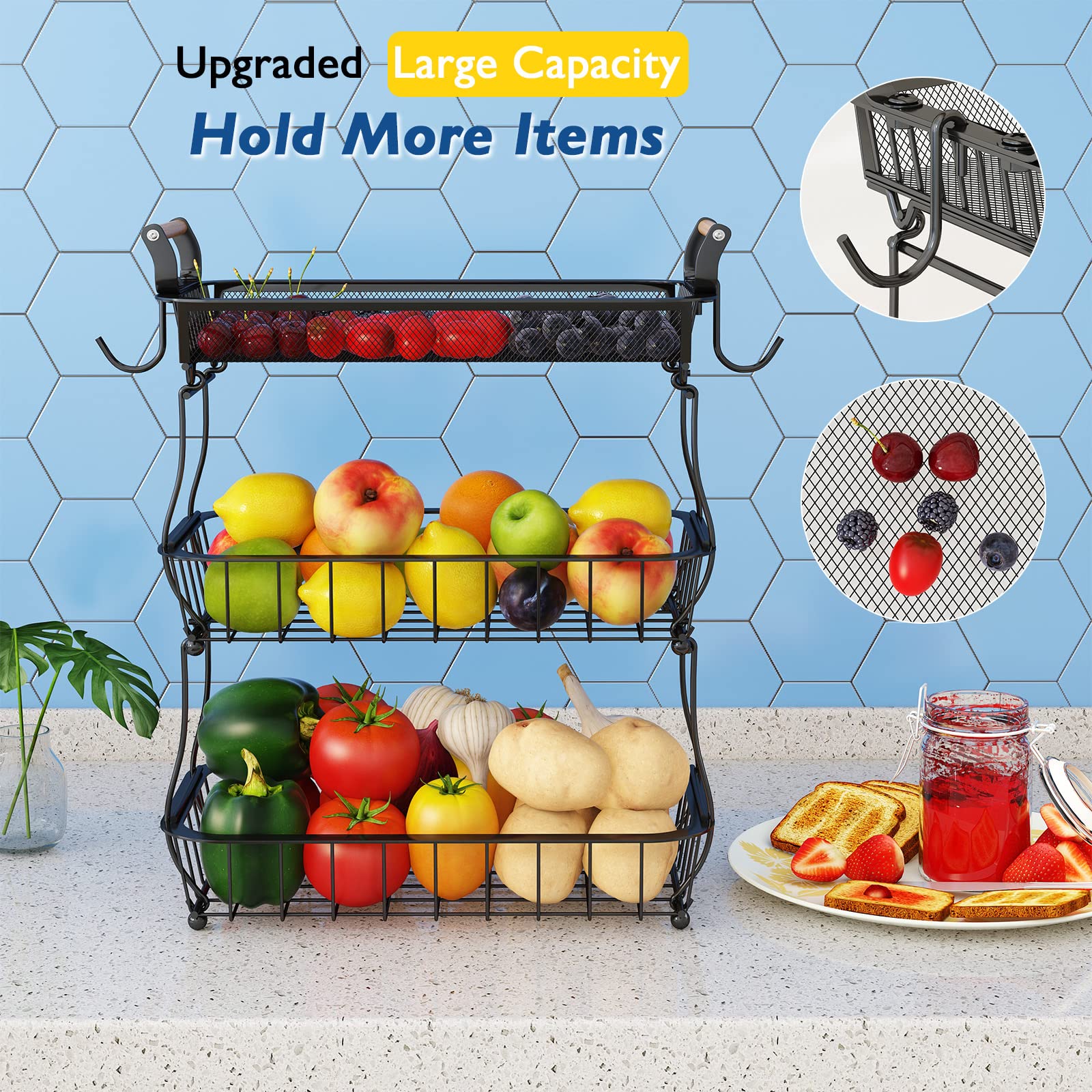 ANTOPY mesh-top basket for small fruits keeps berries secure on the counter