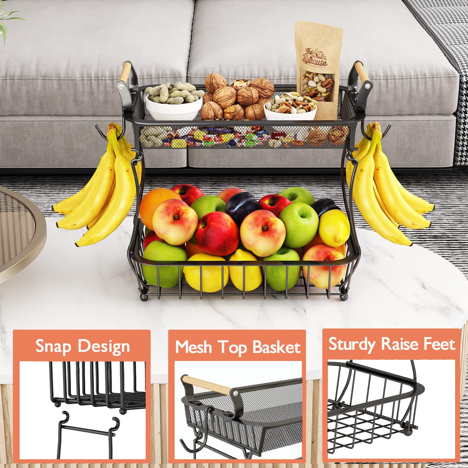 ANTOPY removable banana hangers prevent bruising and simplify storage.