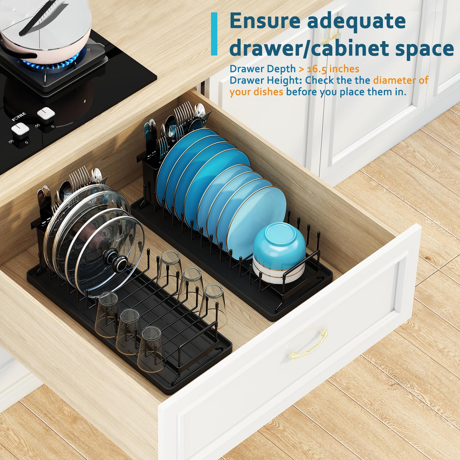 ANTOPY small dish drying rack with silicone tray offers extra drying space for produce.