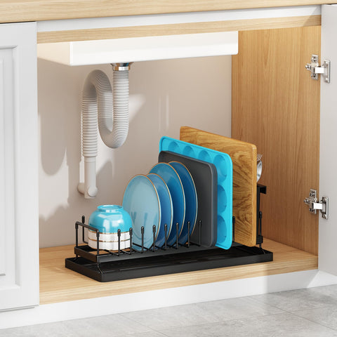 ANTOPY small dish drying rack in stainless steel with black coating protects delicate ceramics.