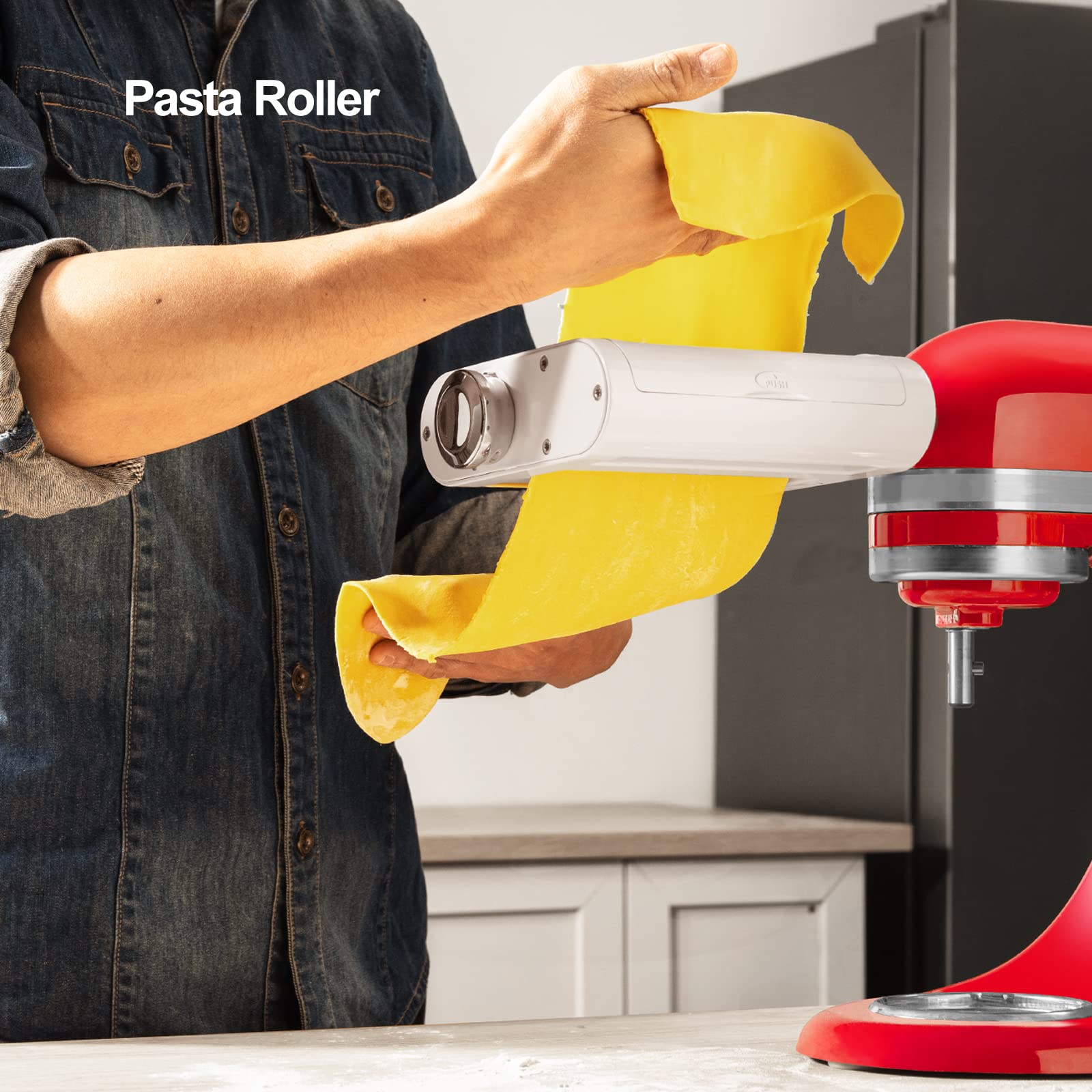 Antree fettuccine cutter attachment for KitchenAid creates wide ribbons.
