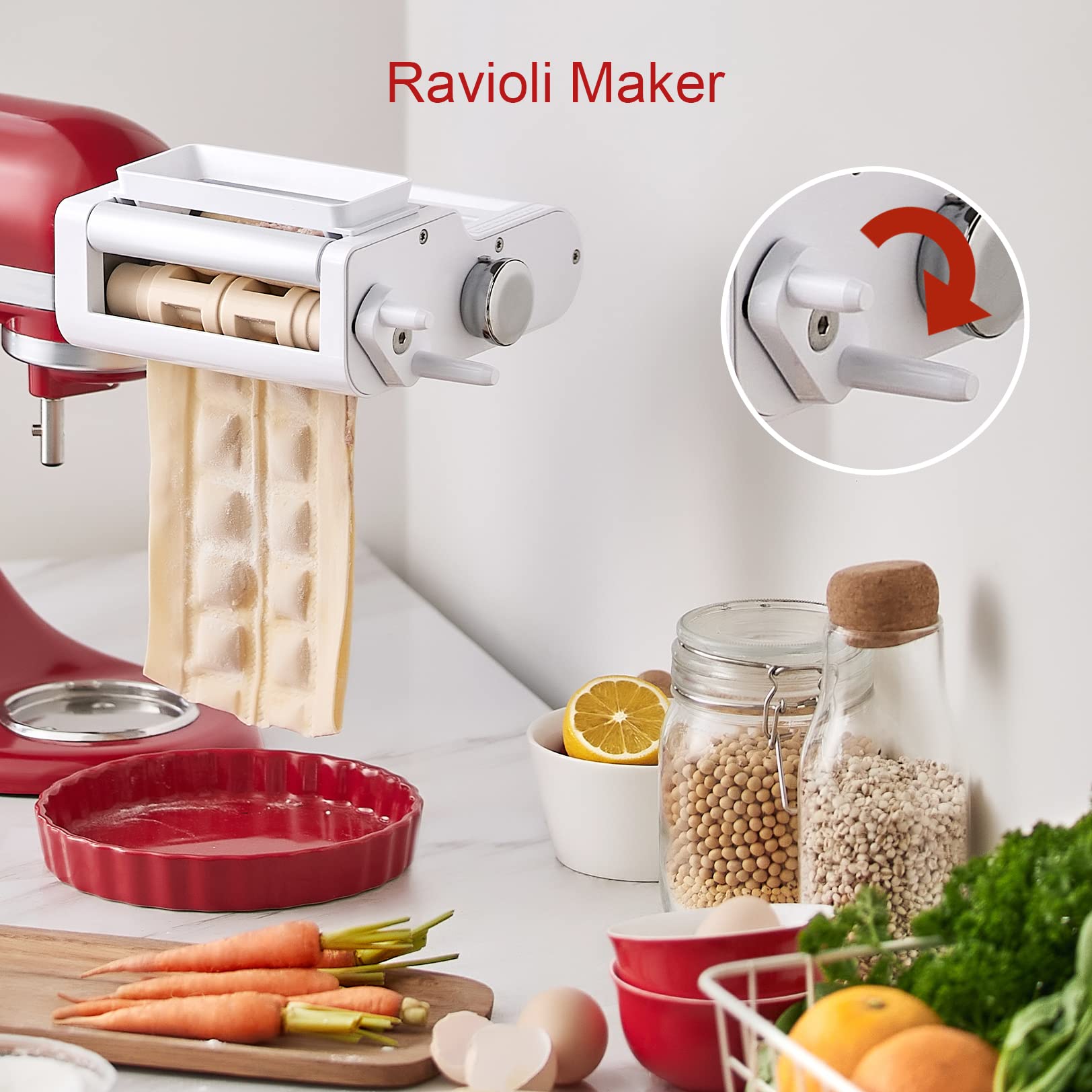 Antree pasta roller thickness dial enables eight settings for perfect sheets.