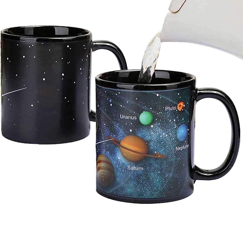 Antspirit heat-changing mug reveals solar system design when hot, ideal for science lovers.