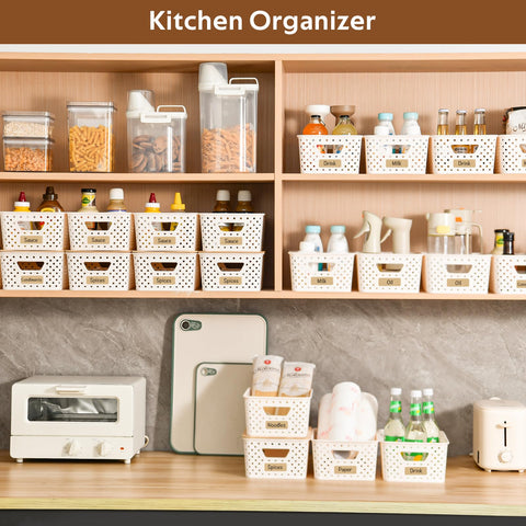AntStep bamboo-lid storage bin with handle offers easy shelf access.