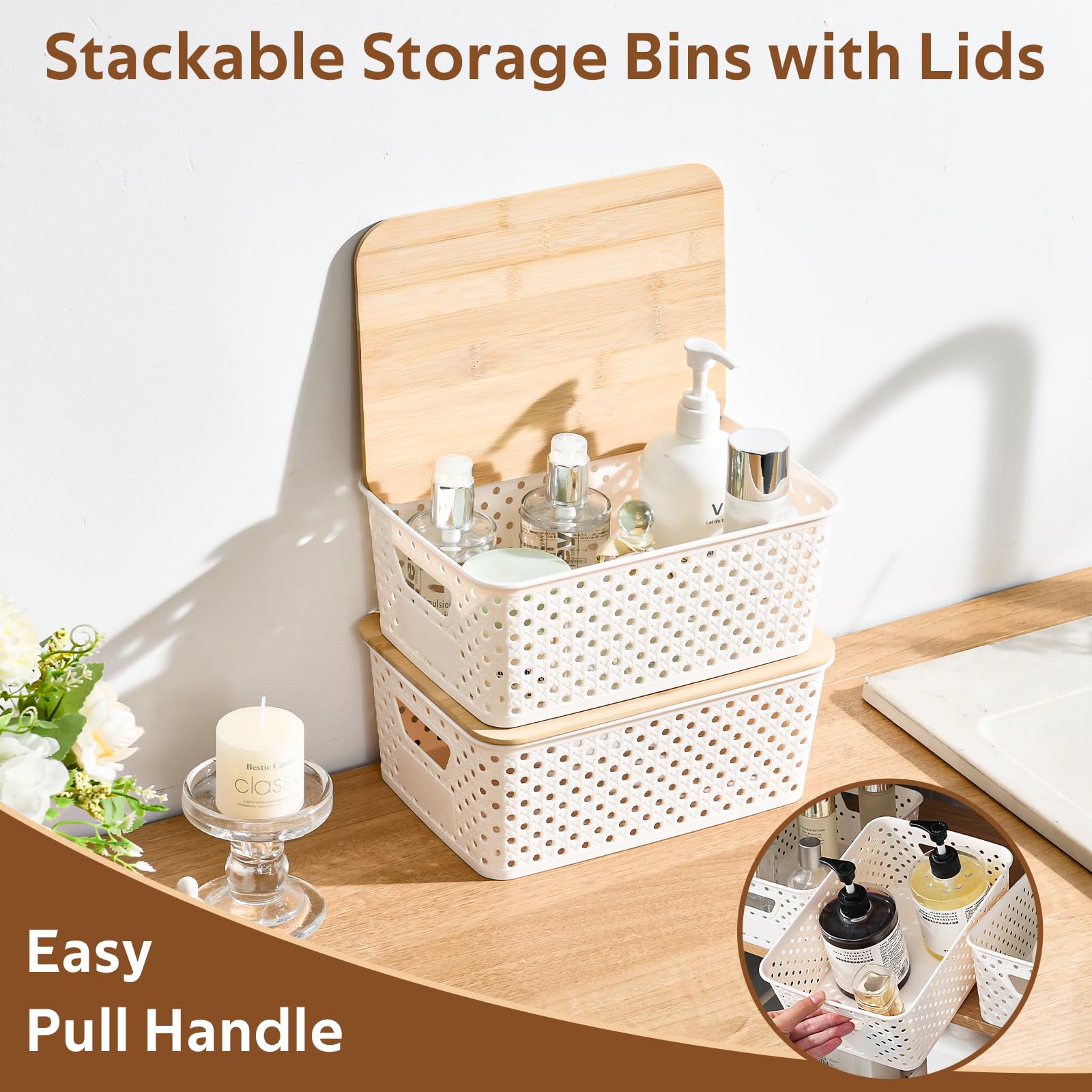 AntStep dust-resistant lidded bin protects contents on shelves.