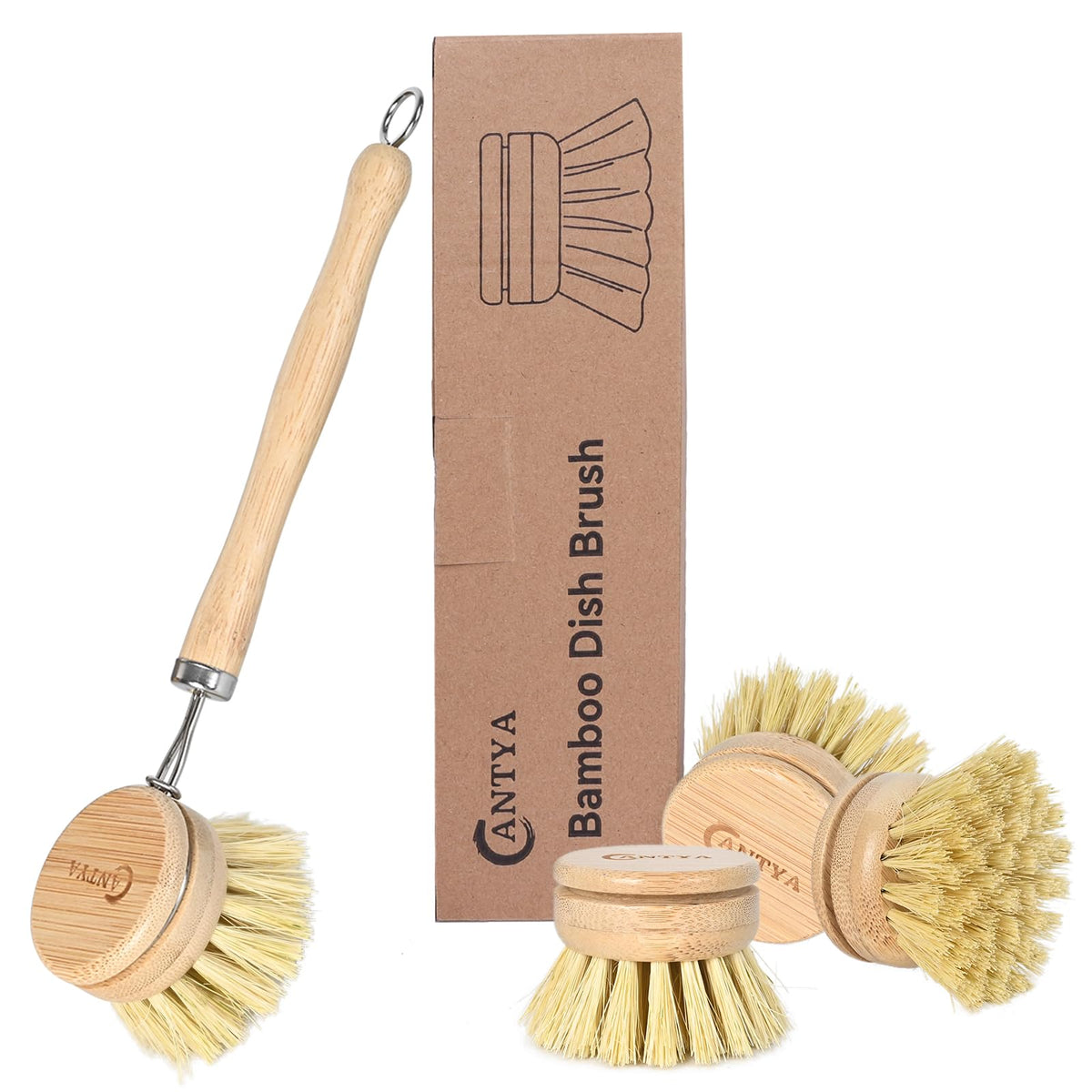 ANTYA bamboo dish brush handle with ergonomic grip for comfortable cleaning