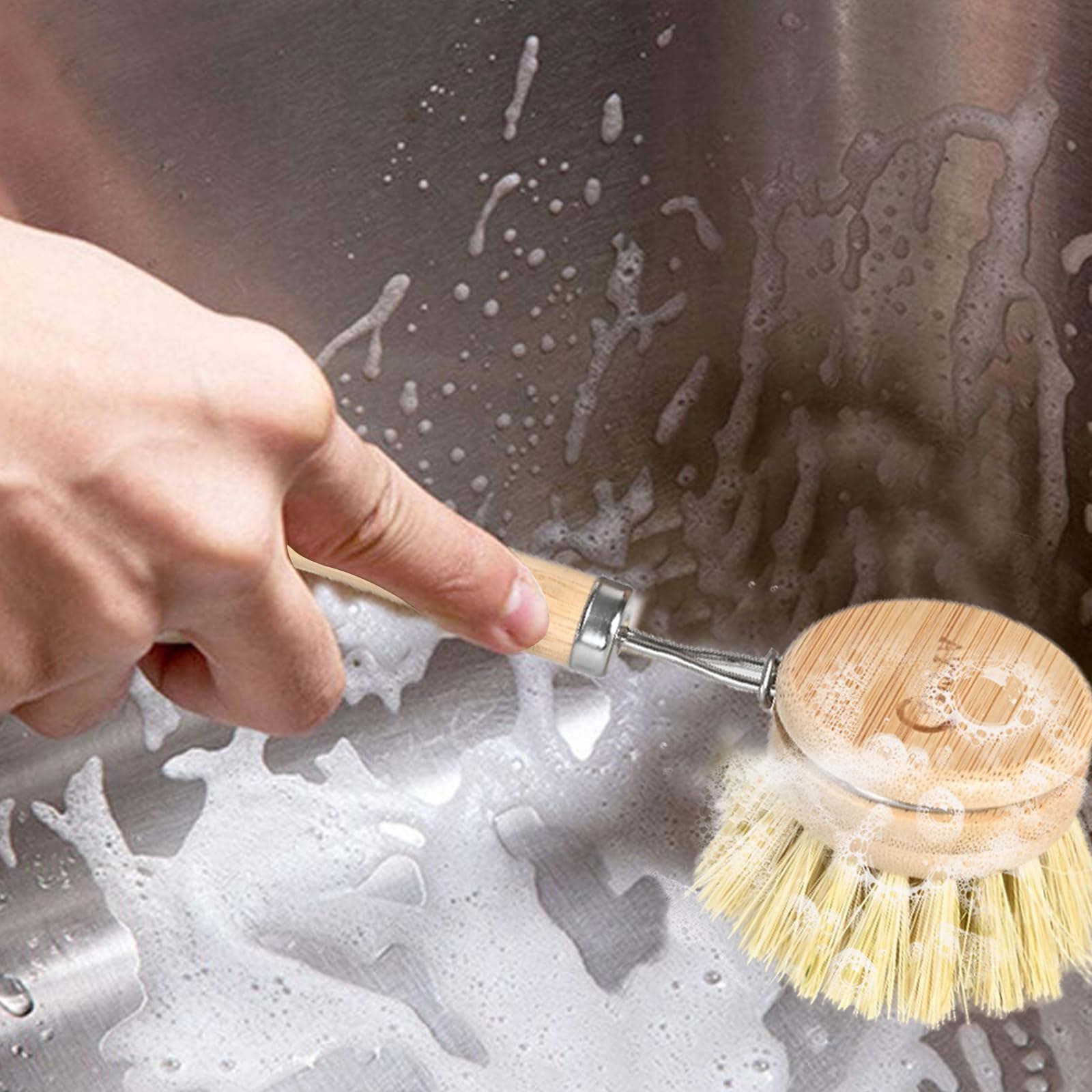 ANTYA dish scrubber in action scrubs plates efficiently