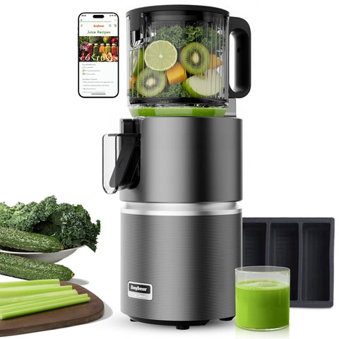 Anybear cold press juicer with a 4.9-inch feed chute for fast whole-fruit juicing
