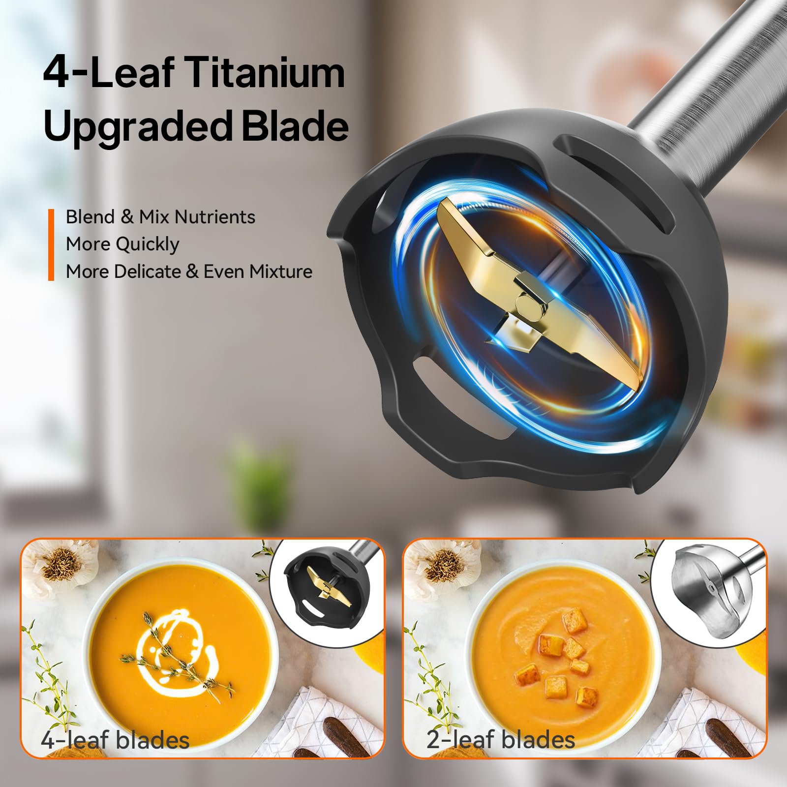 Titanium-plated blade cuts through tough ingredients
