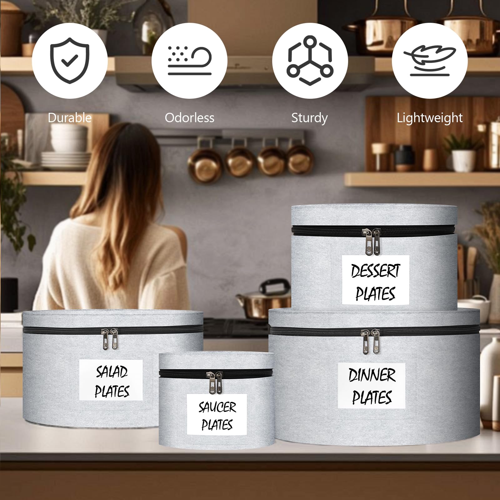 Anycosy 4-piece set simplifies moving and storage of dinnerware.