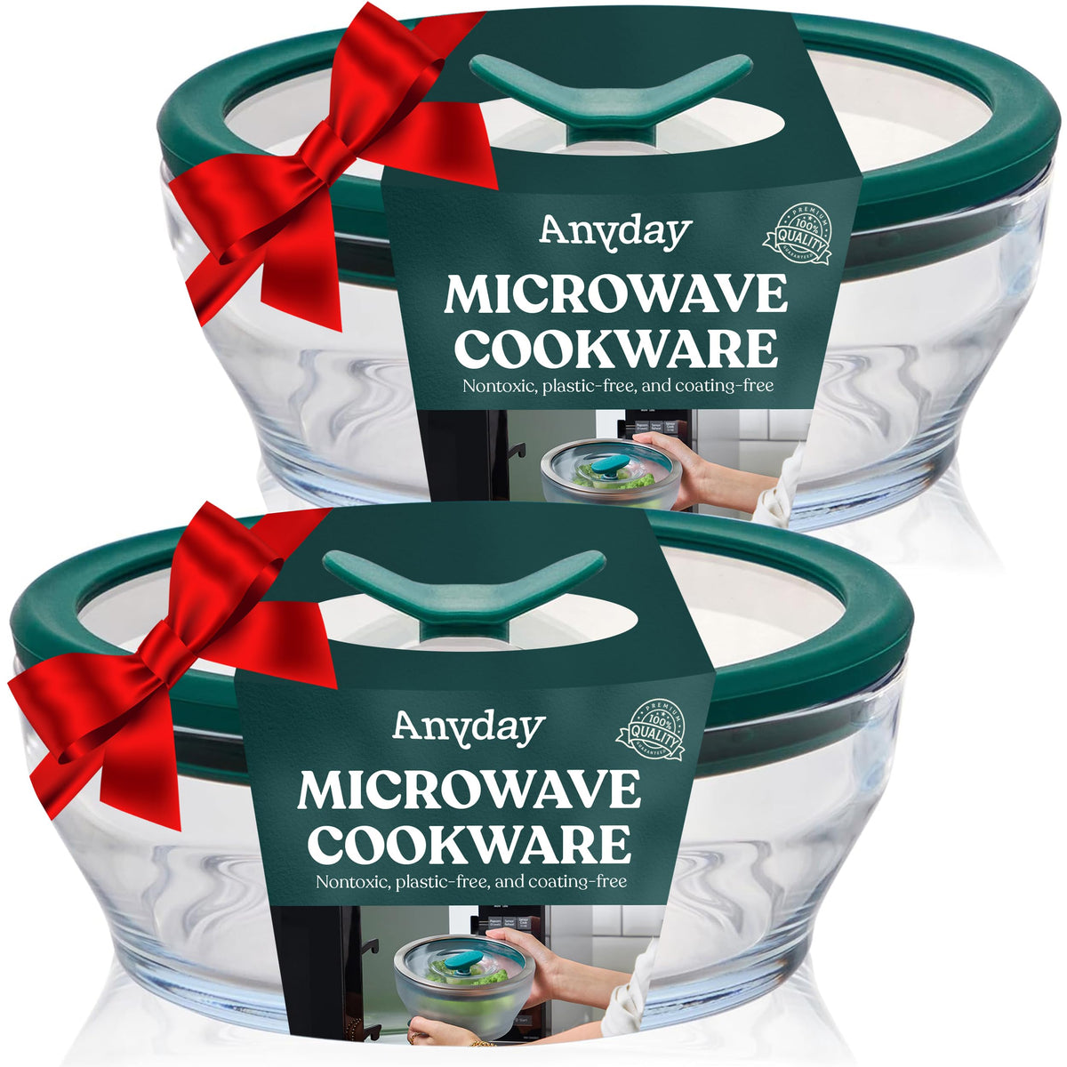 Anyday 2-pack glass round dish 2-cup capacity for leftovers.