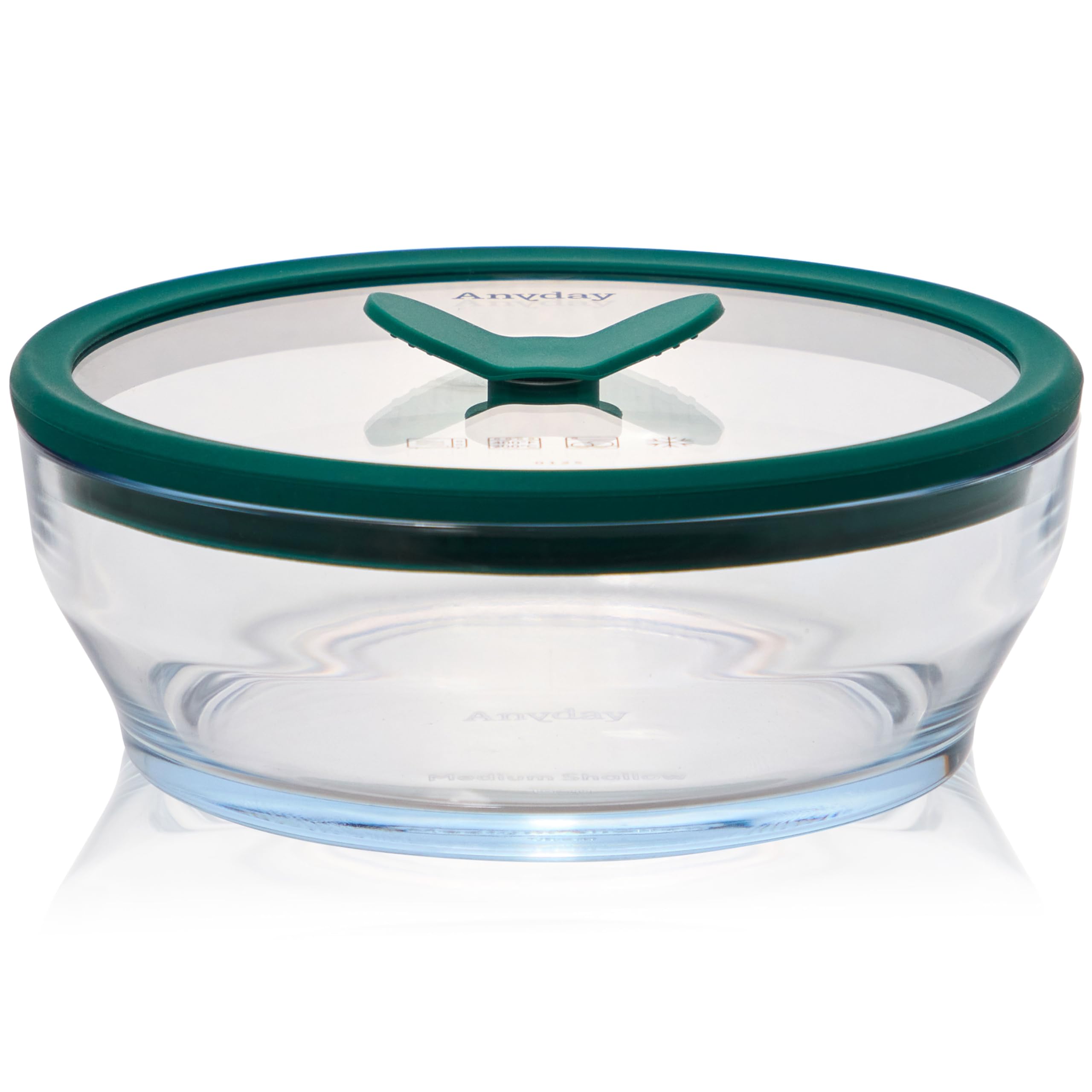 Anyday 4-Cup Glass Storage with round lid showing visible leftovers and sturdy glass