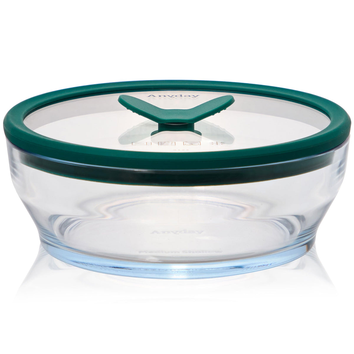 Anyday 4-Cup Glass Storage with round lid showing visible leftovers and sturdy glass